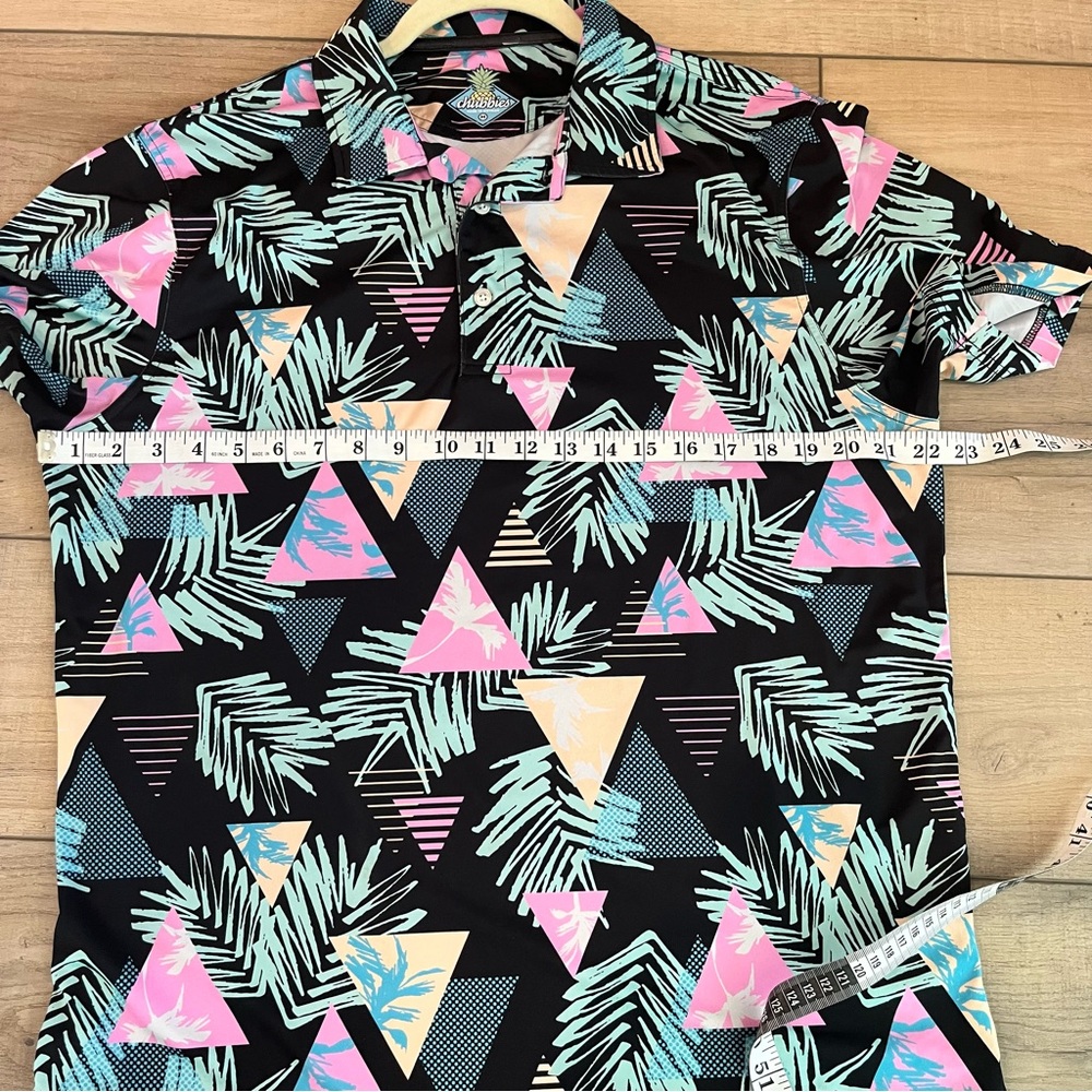 Chubbies Men Colorful Geometric Palm Tree Polo Resort Vacation Size: Medium - Picture 5 of 8